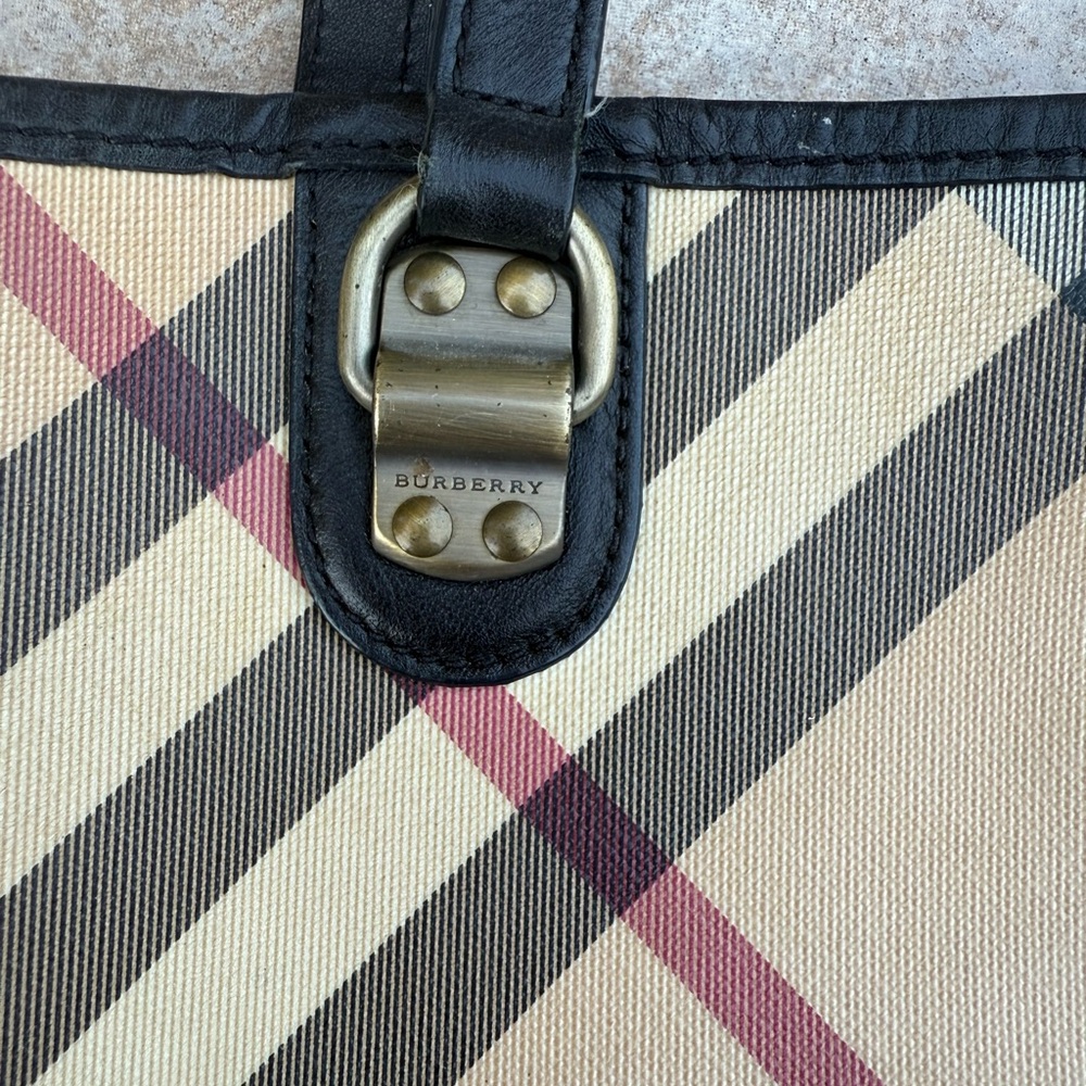 Burberry Classic Check Tote with Burgundy Accents - Picture 10 of 16